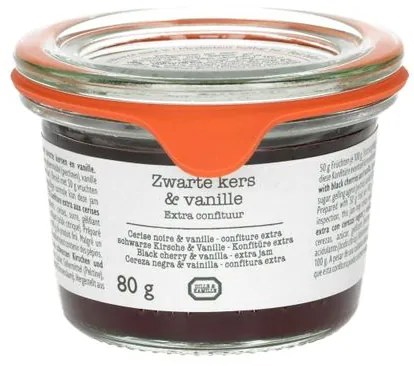 Confiture, zwarte kers/vanille, 80 gram