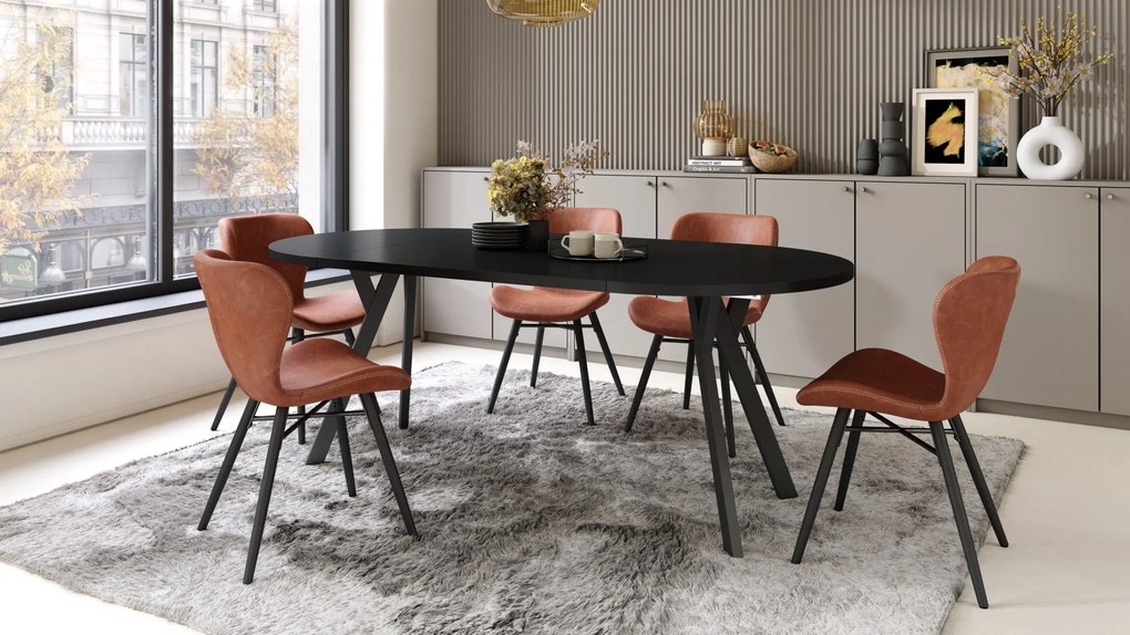 ALMO 100 Zwarte/Zwarte poten - RONDE LOFT/INDUSTRIËLE TAFEL VOOR WOONKAMER/EETKAMER, UITSCHUIFBAAR