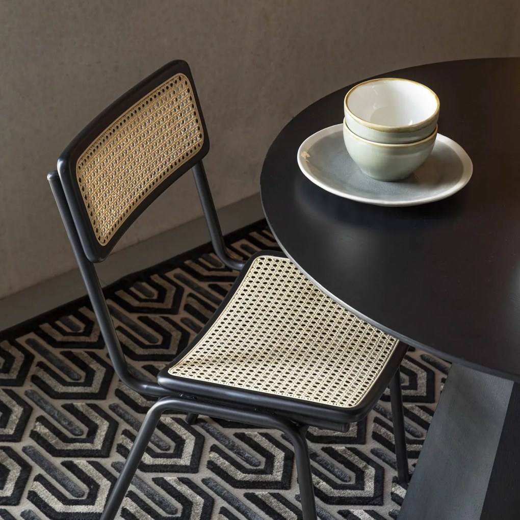 Zuiver Jort Retro Stoel Met Rotan Zwart
