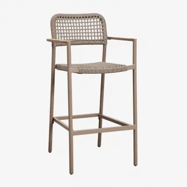Pakket Van 4 Nediam Hoge Tuinstoelen Met Armleuningen In Aluminium En Gevlochten Touw Moka Bruin - Sklum