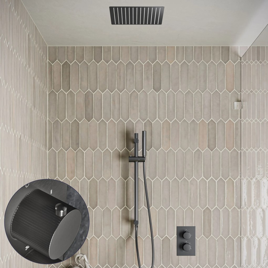 Saniclear Cube Stripes inbouw regendouche met inbouw douchekop 30x30cm, glijstang en staafhanddouche verouderd ijzer - gunmetal