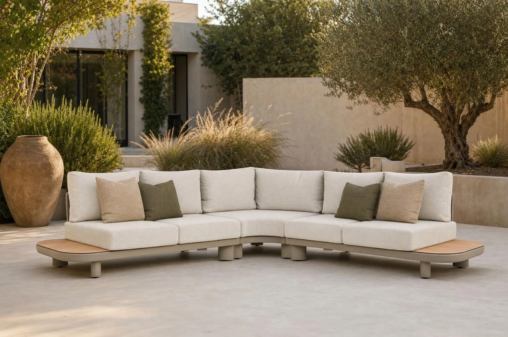Hoek loungeset 5 personen Aluminium/Rope /Teak Taupe Santika Furniture Santika