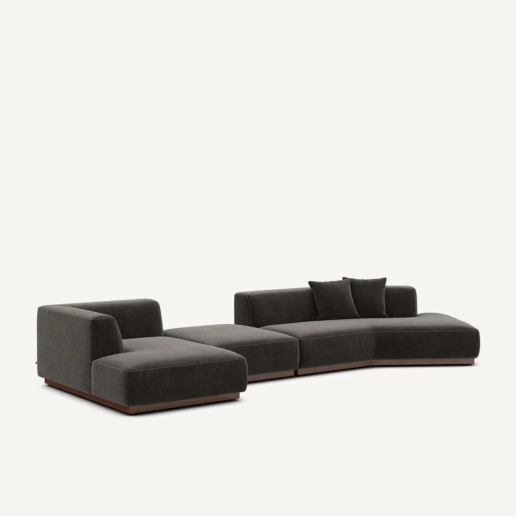 Open bank met hoek links met chenille fluwelen voetensteun, JACOPO