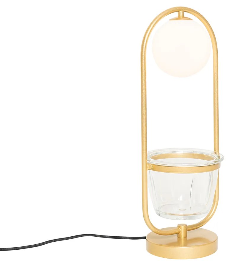 Art deco tafellamp goud met wit glas - Isabella