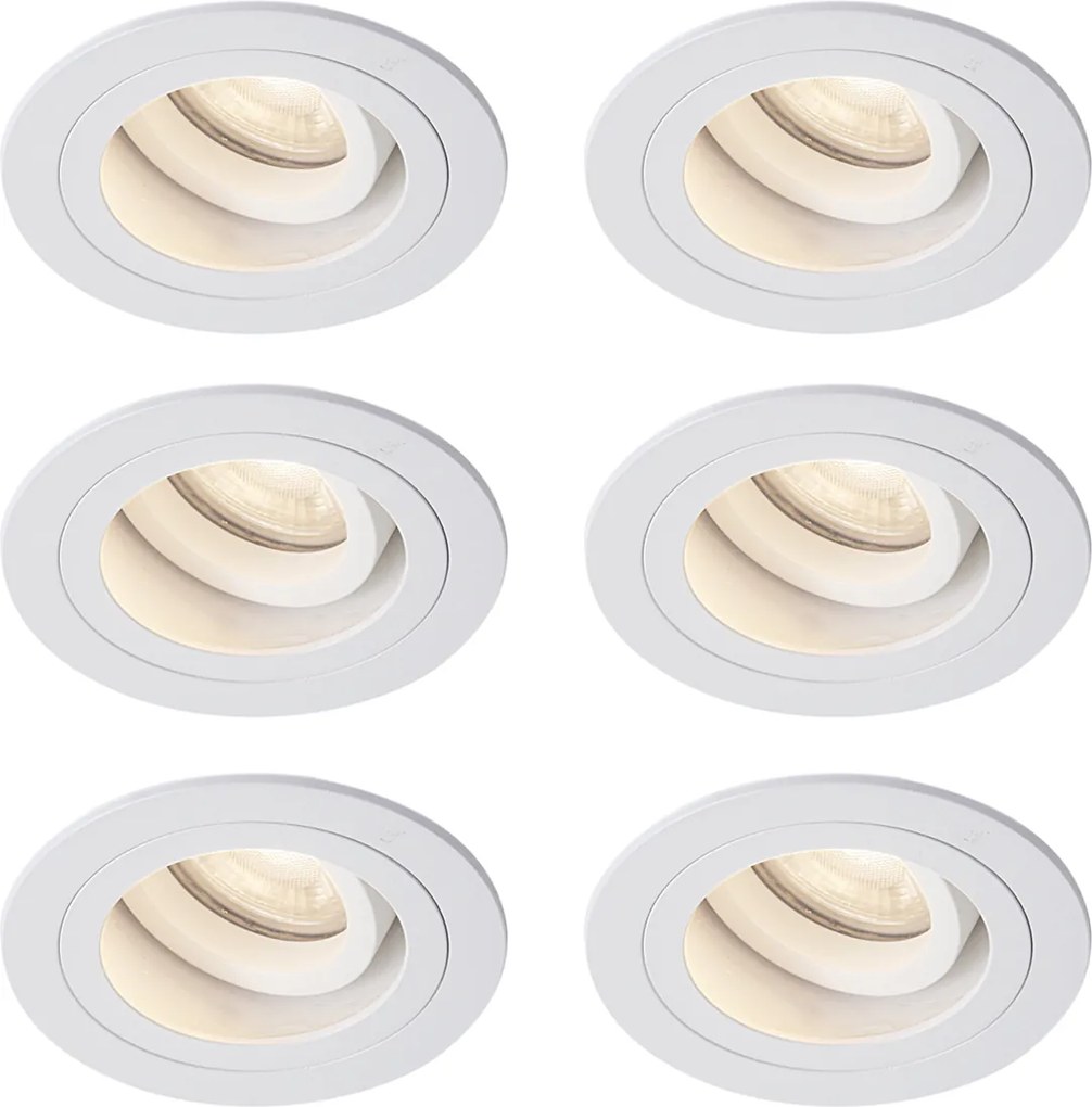 Set van 6 moderne inbouwspots wit draai- en kantelbaar IP44 - Chuck