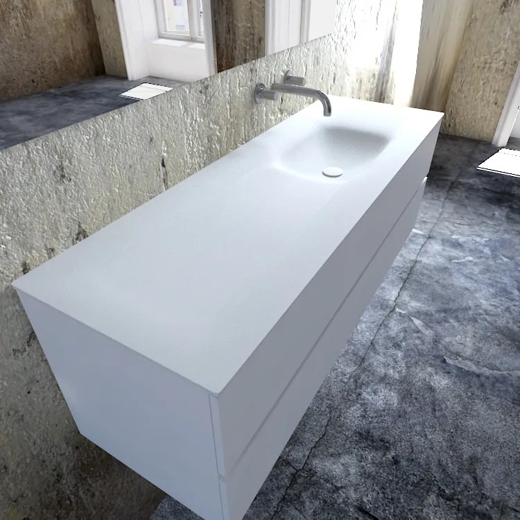 Zaro Valencia Solid Surface badmeubel 150cm mat wit zonder kraangat spoelbak rechts