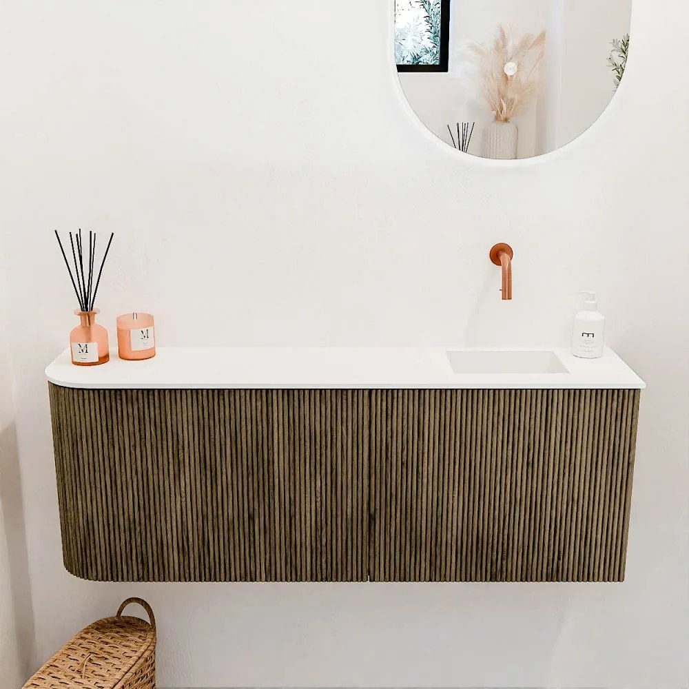 Mondiaz Joya 110cm toiletmeubel ronding links dusk met wastafel faye rechts zonder kraangat talc