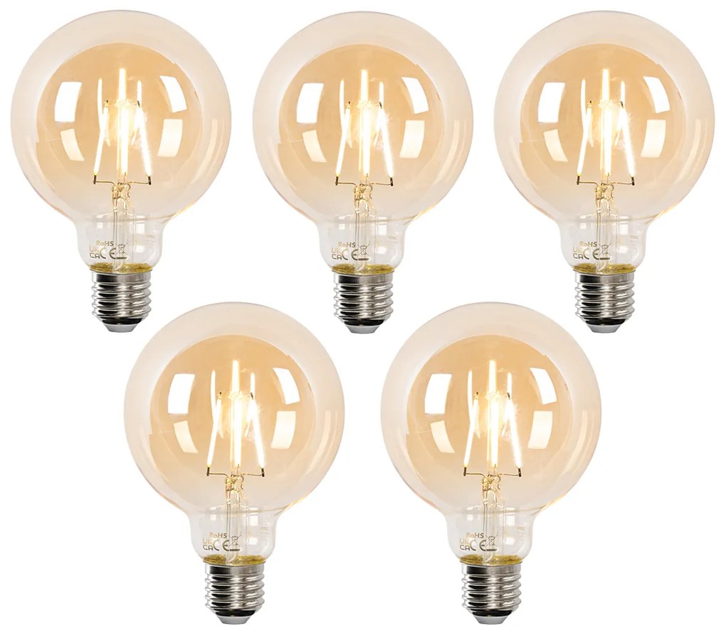 Set van 5 E27 dimbare LED lampen G95 4.9W 320 lm 2500K