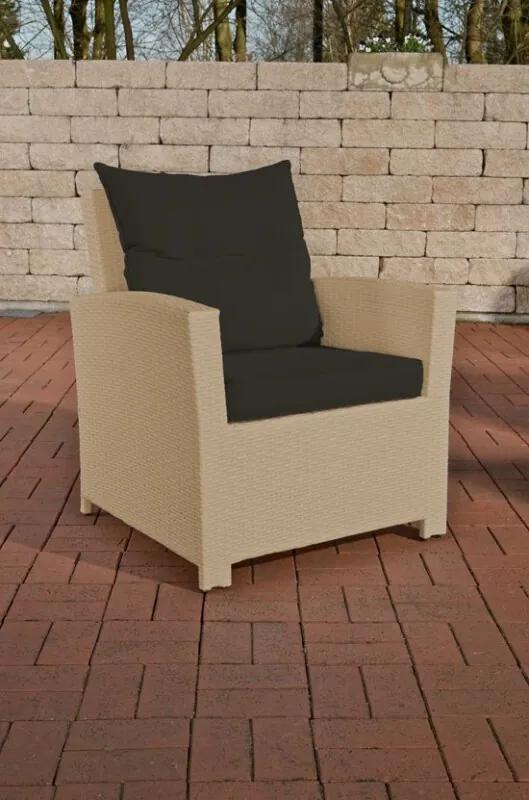Poly-rotan Wicker tuinstoel / fauteuil FISOLO aluminium frame kussens - kleur rotan : zand overtrek antraciet