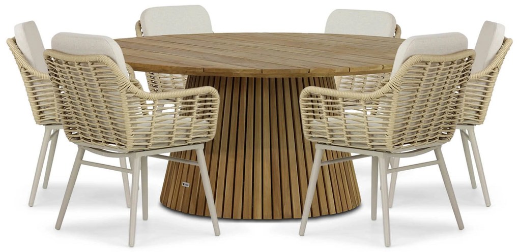 Tuinset Ronde Tuintafel 6 personen 180 cm Aluminium/wicker Taupe Coco Antoni/Fungo