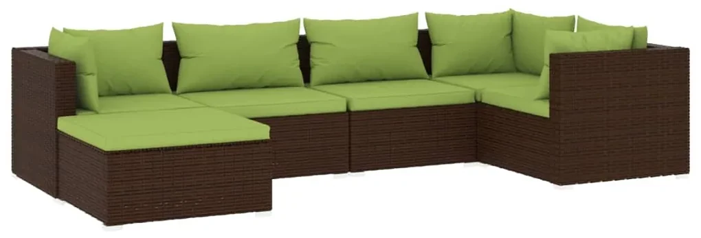 vidaXL 6-delige Loungeset met kussens poly rattan bruin