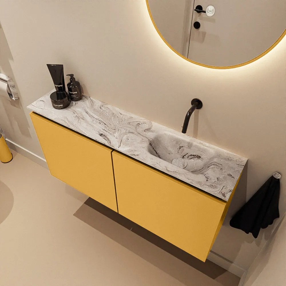 Mondiaz Ture DLux toiletmeubel 100cm ocher met wastafel glace rechts zonder kraangat