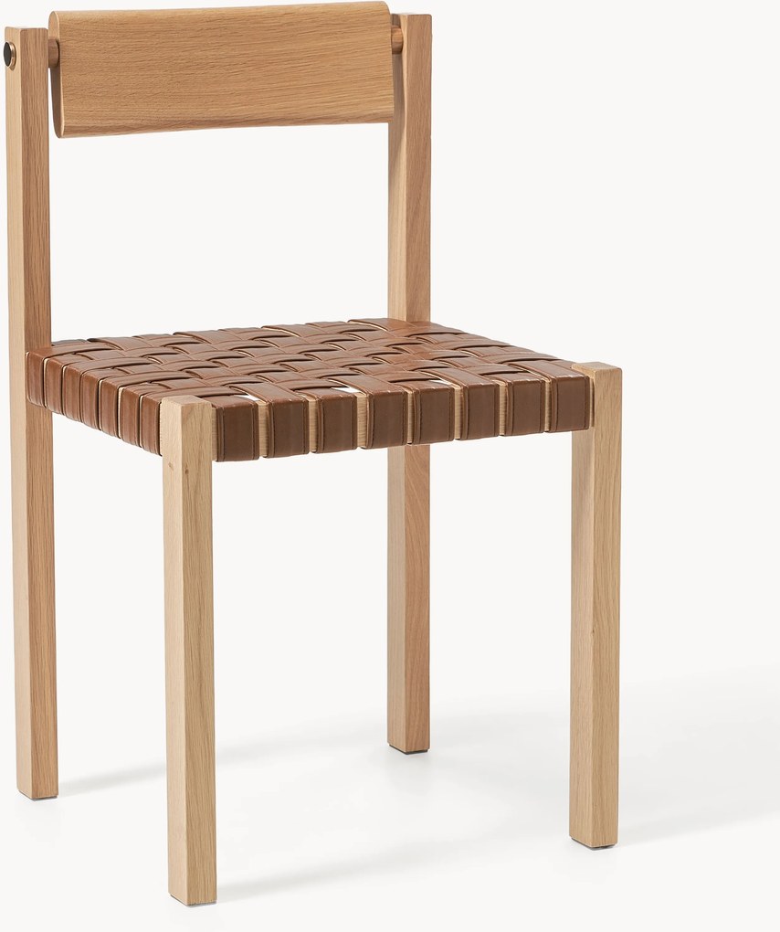 Houten stoel Liza met leren zitvlak