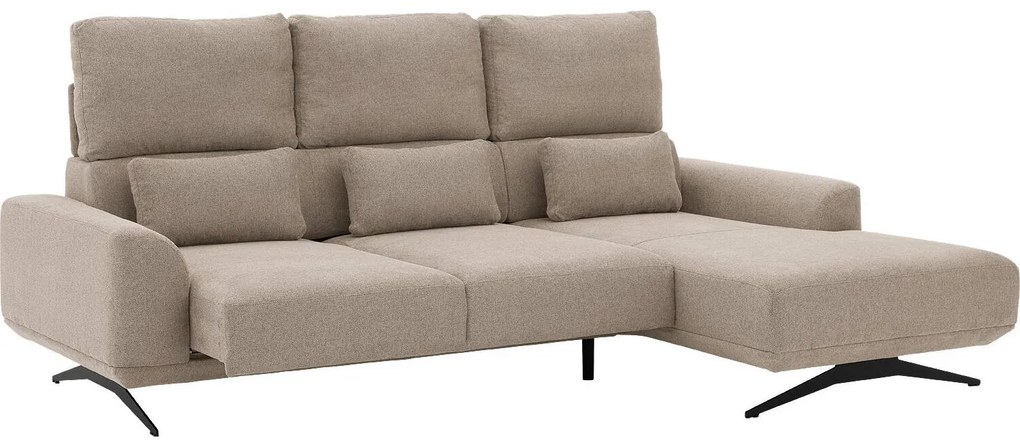 Goossens Excellent Bank Princess Met Elektrisch Uitschuifbaar Zitvlak beige, stof, 2,5-zits, elegant chic met chaise longue rechts