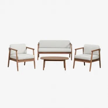 Tuinset Met 2-zitsbank, 2 Fauteuils En Salontafel In Aderyn Eucalyptushout Natuurlijk Hout - Sklum
