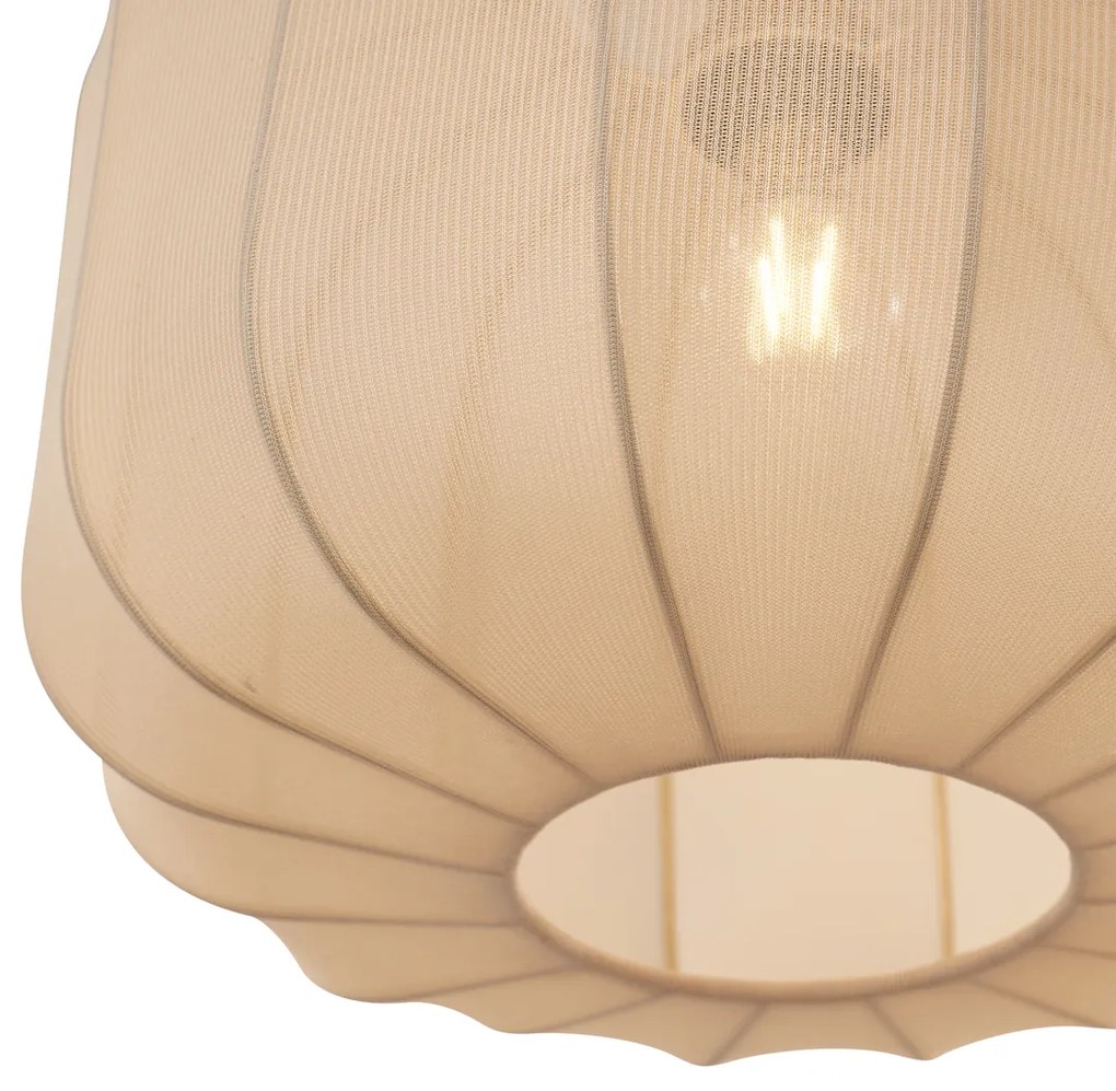 Stoffen Eettafel / Eetkamer Japandi hanglamp zwart en goud met beige kap 3-lichts - PluniJapandi E27 Scandinavisch rond Binnenverlichting Lamp