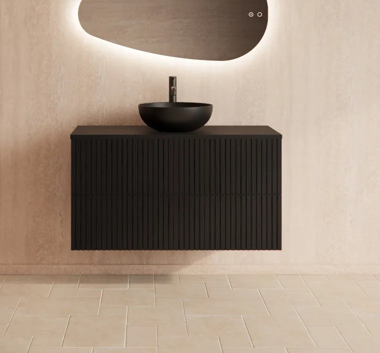 Gliss Design Hybris badkamermeubel met ribbelfront 100cm black veneer