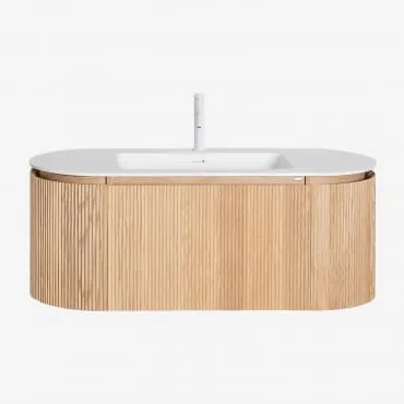 Conjunto Vaniteitmeubel 120x50 Cm Zwevend In Hout Met Geïntegreerde Wasbak Carsone Natuurlijk Hout & Zonder Extra Eenheid & Spiegelloze & Wit ↑20 Cm M