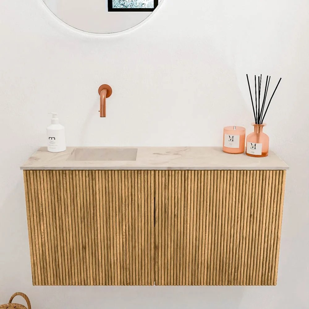 Mondiaz Joya DLux 80cm toiletmeubel oak met wastafel faye links zonder kraangat frappe