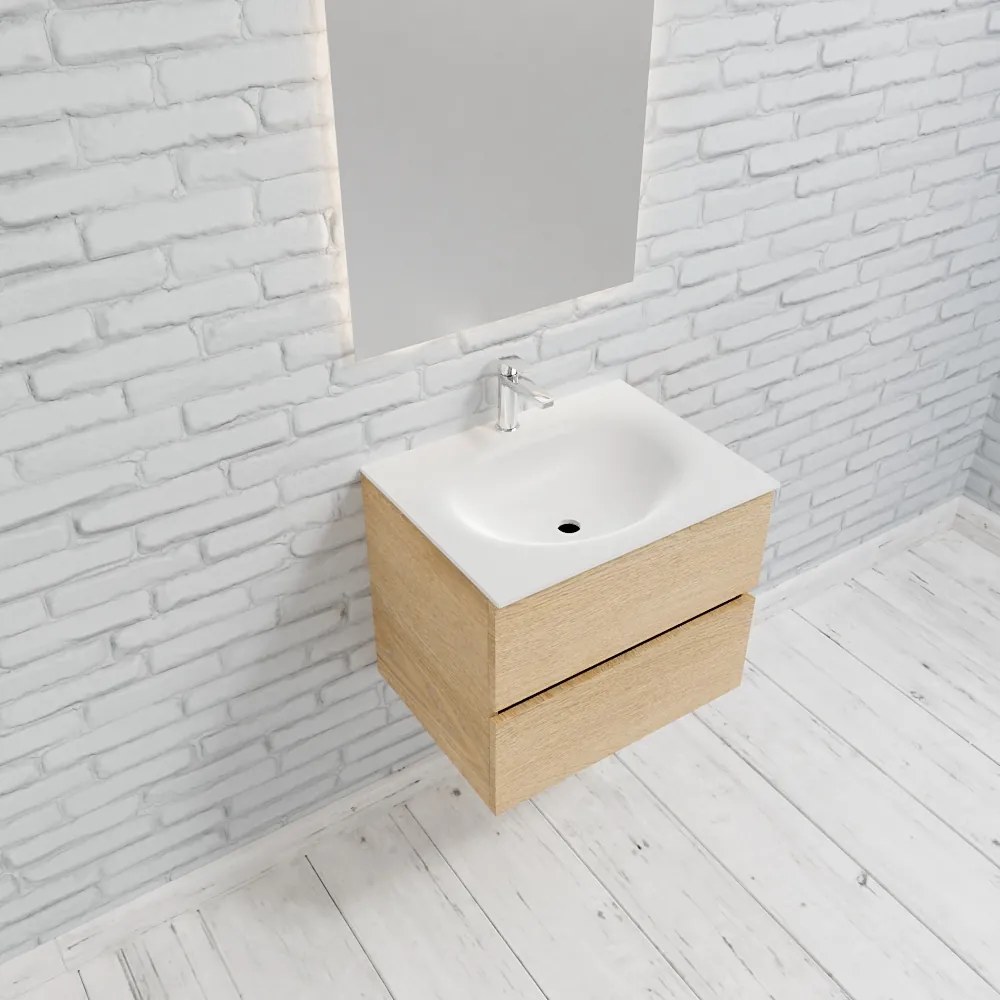 Zaro Sevilla Solid Surface badkamermeubel 60cm licht eiken 1 kraangat met 2 lades