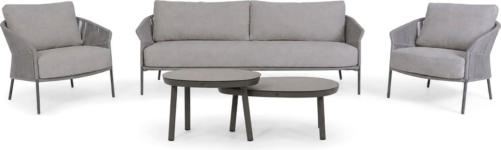 Stoel en Bank Loungeset 5 personen Rope Grijs  4 Seasons Outdoor Florence/Livo
