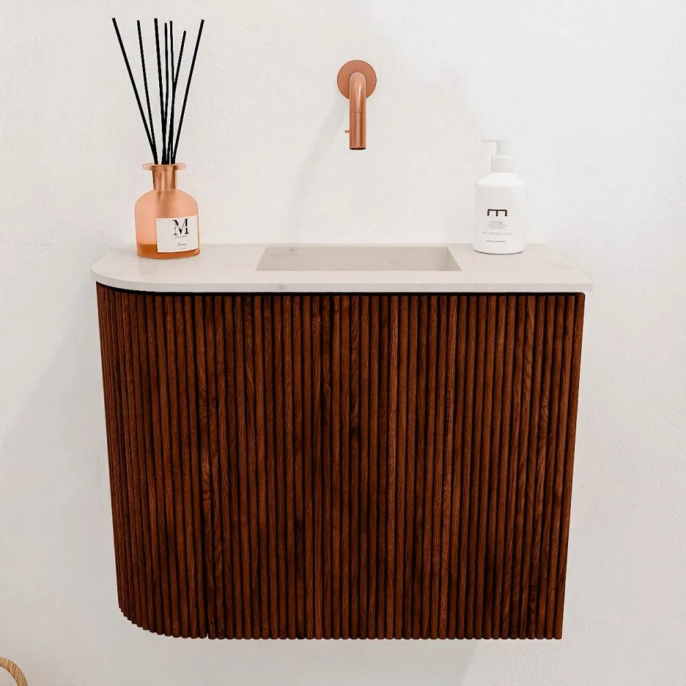 Mondiaz Joya DLux 50cm toiletmeubel ronding links ruby met wastafel faye rechts zonder kraangat meli
