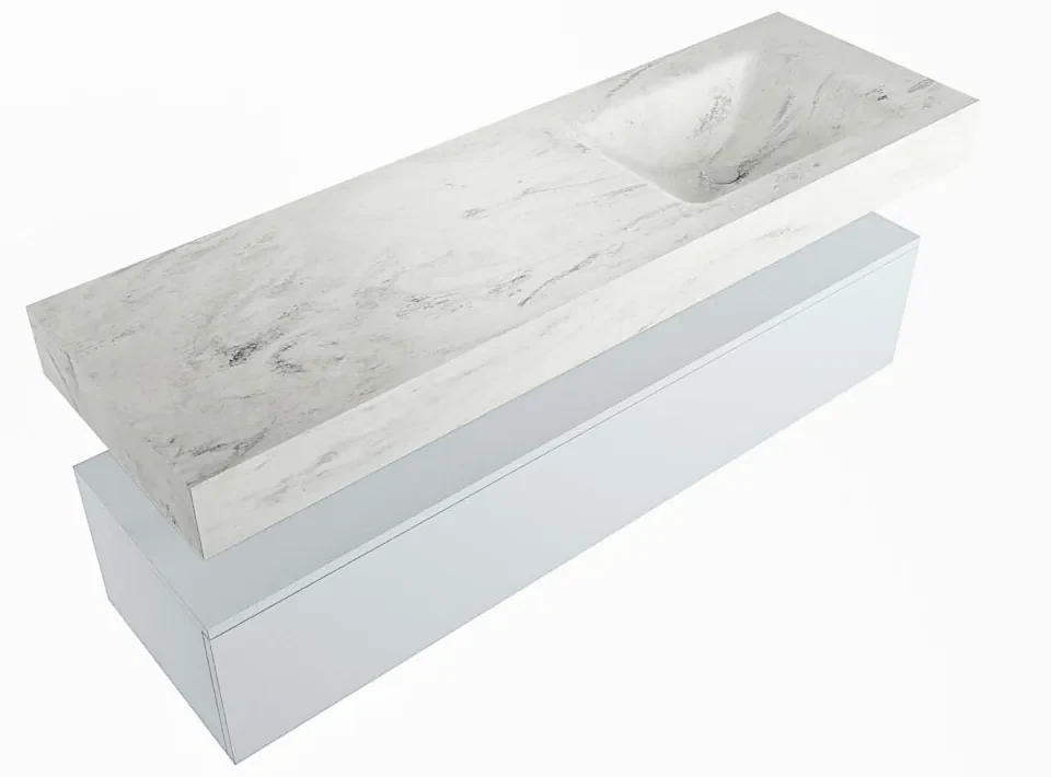 Mondiaz Alan DLux badmeubel 150cm clay 1 lade met wastafel opalo rechts zonder kraangat