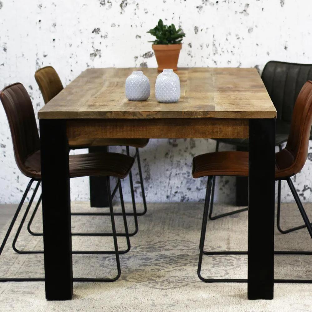 Dimehouse | Homely Eettafel large: lengte 200 cm x breedte 100 cm x hoogte 76 bruin eettafels mangohout, metaal tafels meubels | NADUVI outlet