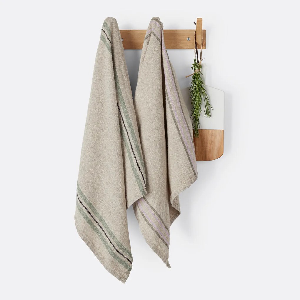 Set van 2 theedoeken in dik gewassen linnen, geweven/geverfd, Perrine