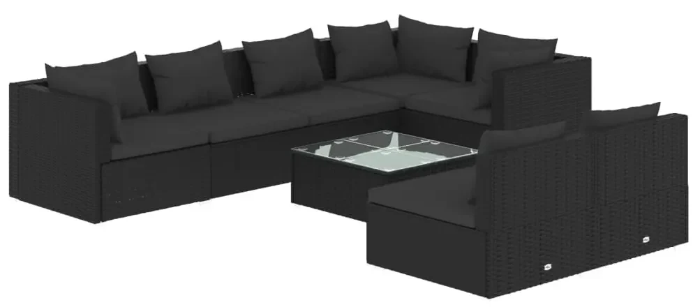 vidaXL 8-delige Loungeset met kussens poly rattan zwart