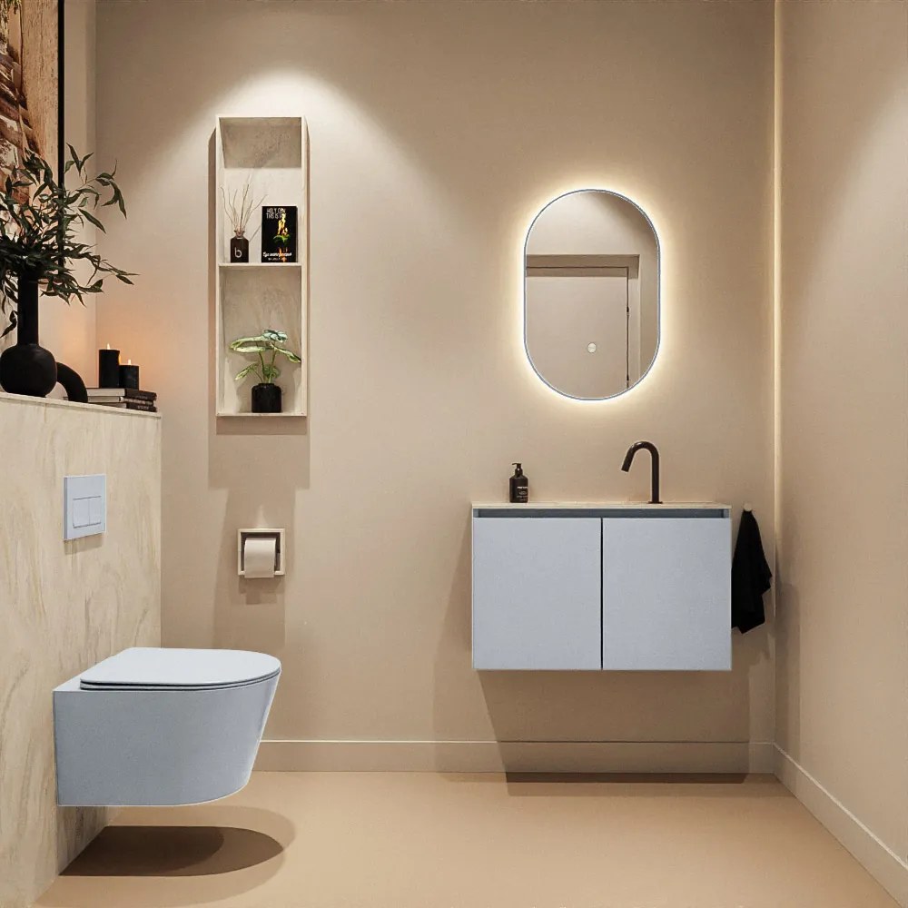 Mondiaz Ture DLux toiletmeubel 80cm clay met wastafel ostra midden met kraangat