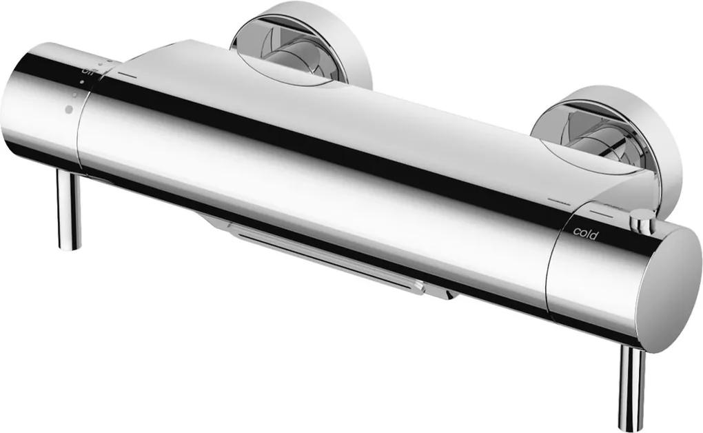 Badkraan Hotbath Buddy 15cm Hartafstand Thermostatisch Opbouw Mat Zwart 2 Greeps met Waterval