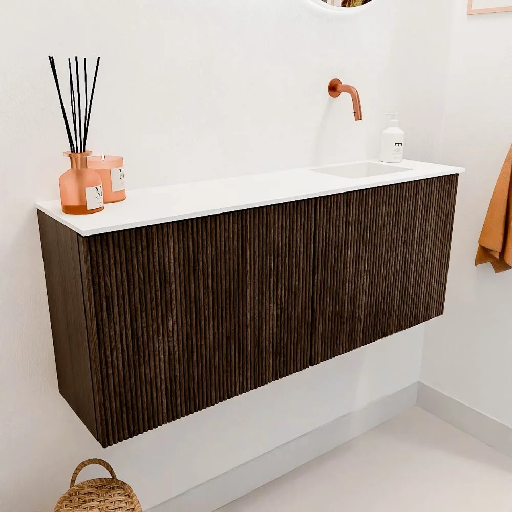 Mondiaz Joya 100cm toiletmeubel walnut met wastafel faye rechts zonder kraangat talc