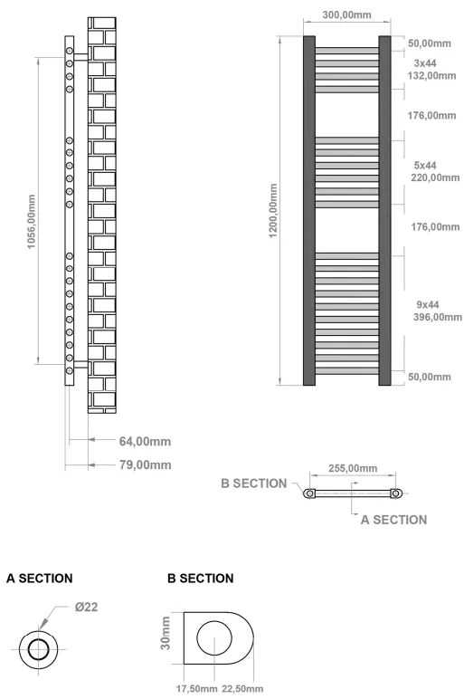 Eastbrook Wingrave handdoekradiator 30x120cm wit glans 398W