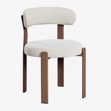 Set Van 2 Gestoffeerde Eetkamerstoelen Met Ijzeren Frame Jolie Donkerbruin Hout & Stof Chenille Beige – Crème - Sklum