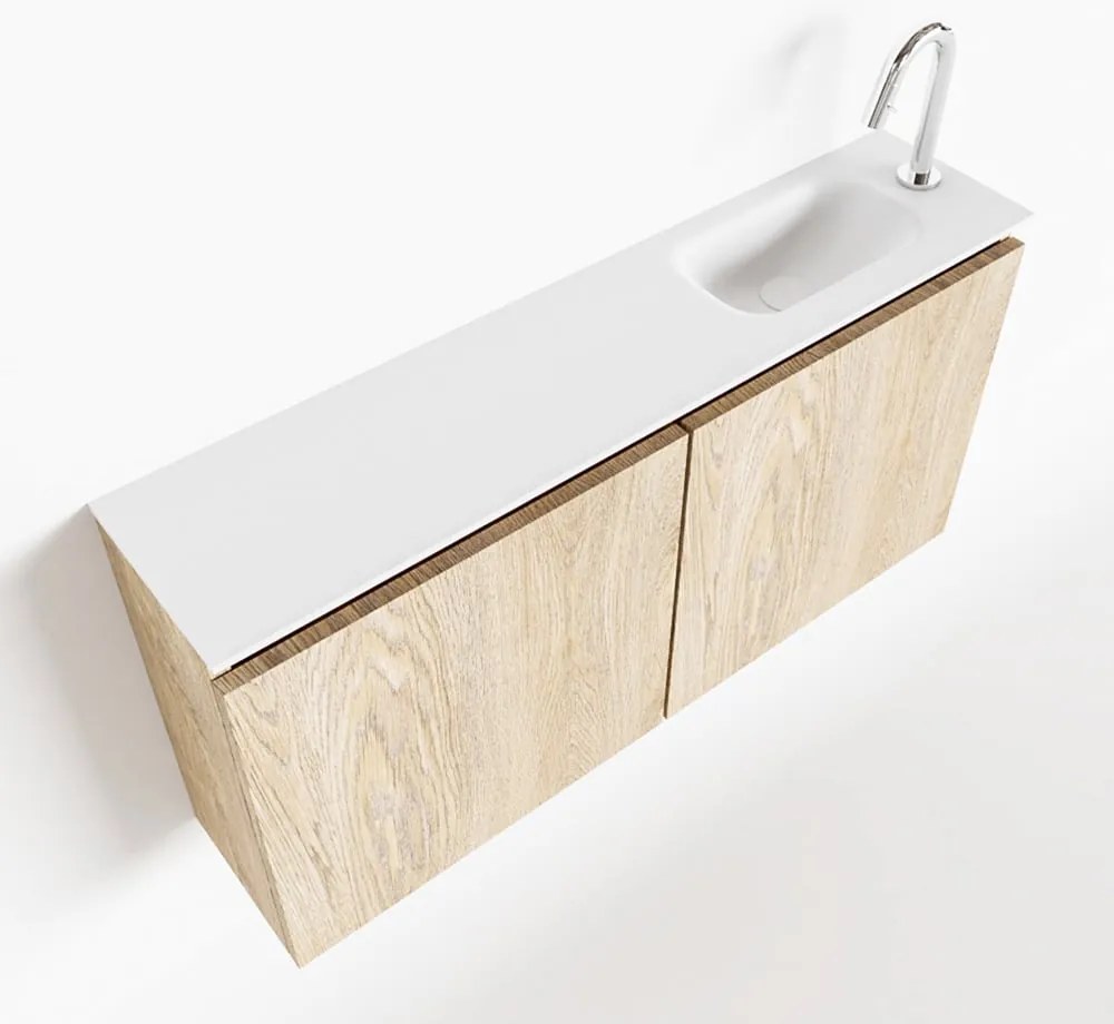 Mondiaz Ture 100cm toiletmeubel washed oak met wastafel talc rechts 1 kraangat