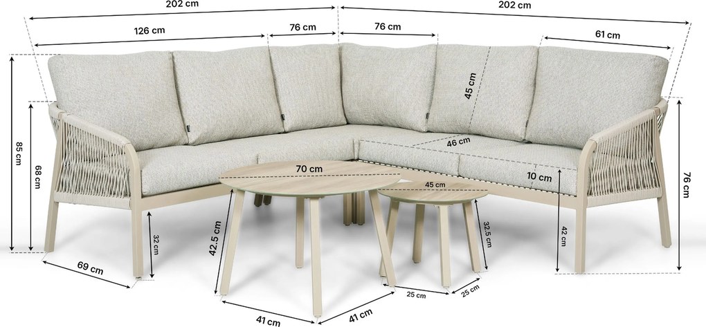 Hoek loungeset  Rope Taupe  Lifestyle Garden Furniture Biagio