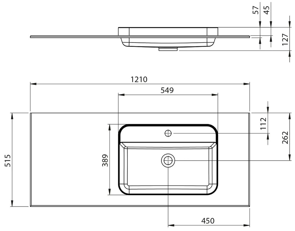 Sapho Brahea wastafel 120x50cm solid surface wit mat met brede rand en kraangat rechts