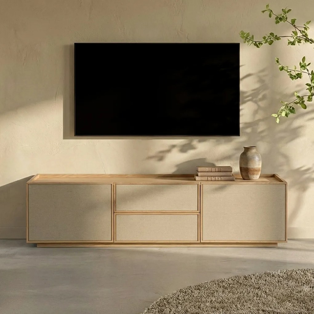 Tv-meubel Eiken Met Stoffen Deuren 150 Cm - 150x40x40cm.