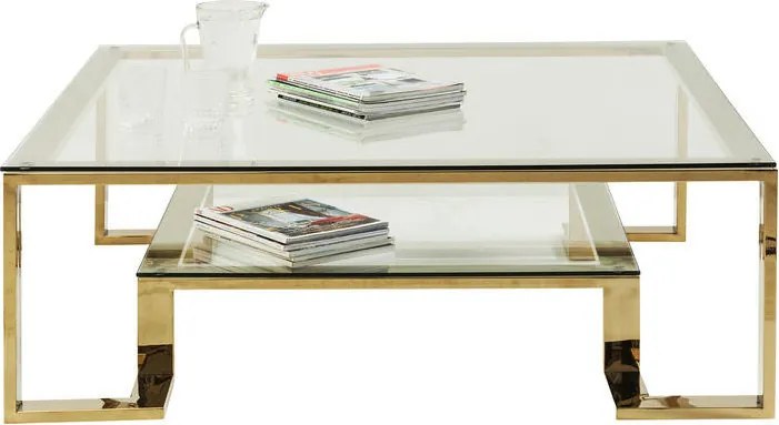 Gouden Salontafel Met Glas - 120 X 120cm.