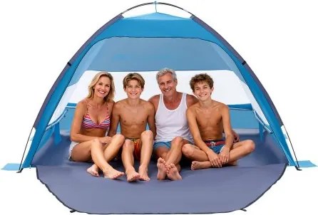 VEVOR strandtent/zonnescherm voor 4 personen, UPF 50+ bescherming, draagbare strandtent met draagtas en grondankers, lichtgewicht strandparasol voor kamperen, vissen, picknicken, zonnetent