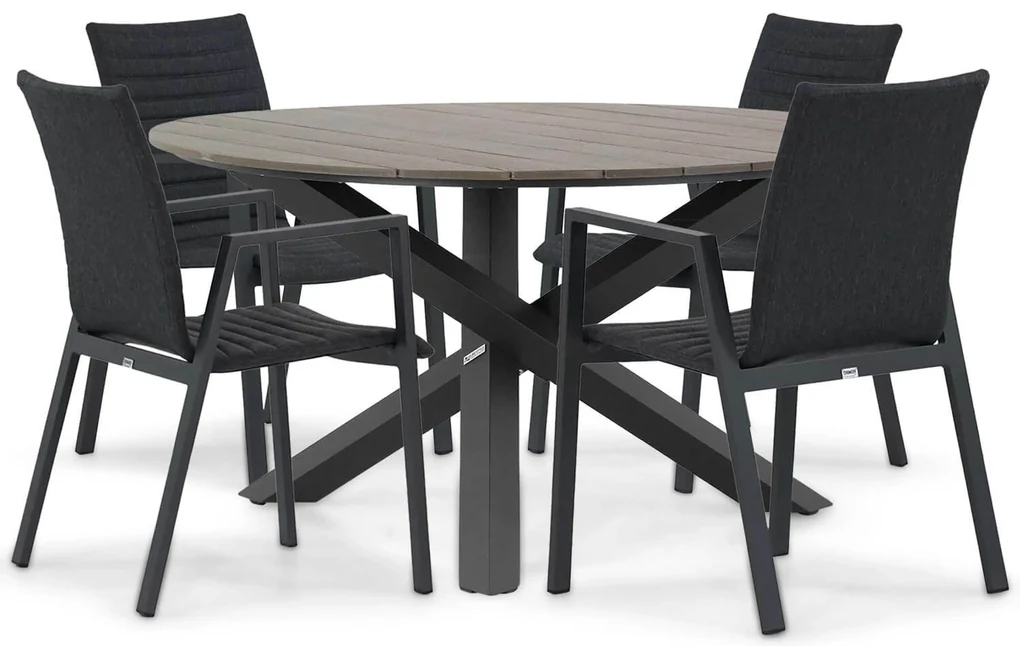 Tuinset Ronde Tuintafel 4 personen 125 cm Aluminium Grijs Osmen Joliet/Ancona
