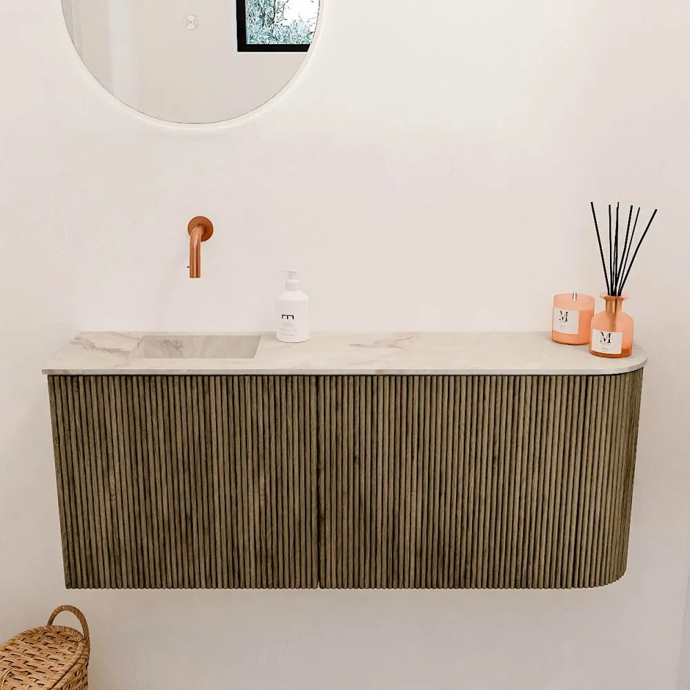 Mondiaz Joya DLux 100cm toiletmeubel ronding rechts dusk met wastafel faye links zonder kraangat frappe