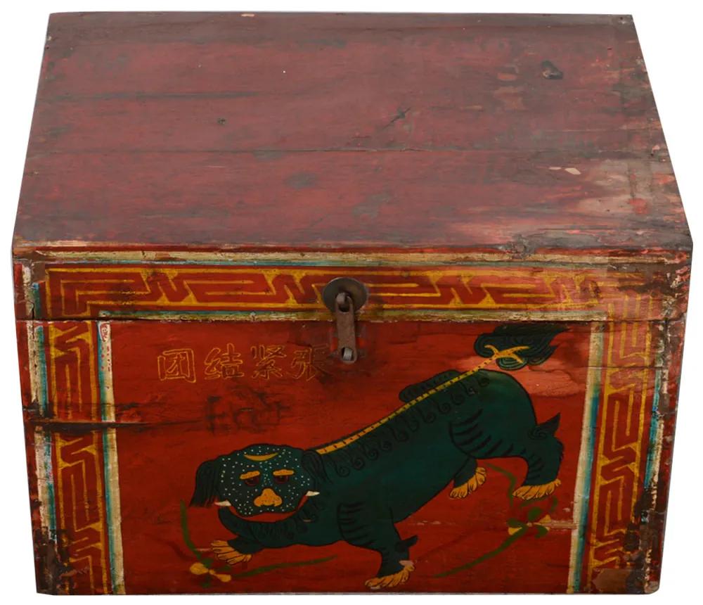 Fine Asianliving Antieke Chinese Kist Handbeschilderde Chinese Mythe B42xD35xH25cm