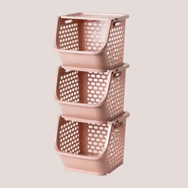 Set Van 3 Opbergmanden Van Polypropyleen Bazyl Lichtroze - Sklum