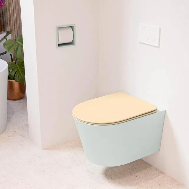 MONDIAZ LAVIE wandclosetpack - 36x53cm - diepspoel - rimless - Greey (grijs) - softclose - quick-release - toiletzitting - Sand (beige) LAVIEsetGreSan