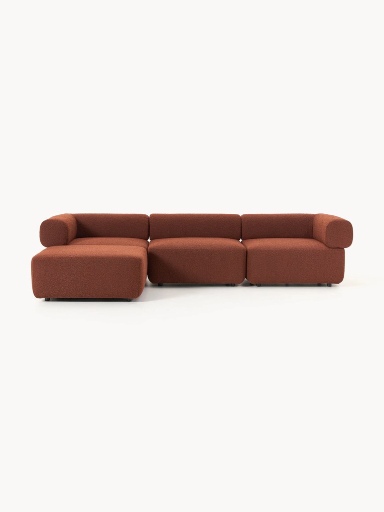 Modulaire bank Anton (4-zits) met poef (links/rechts) van bouclé