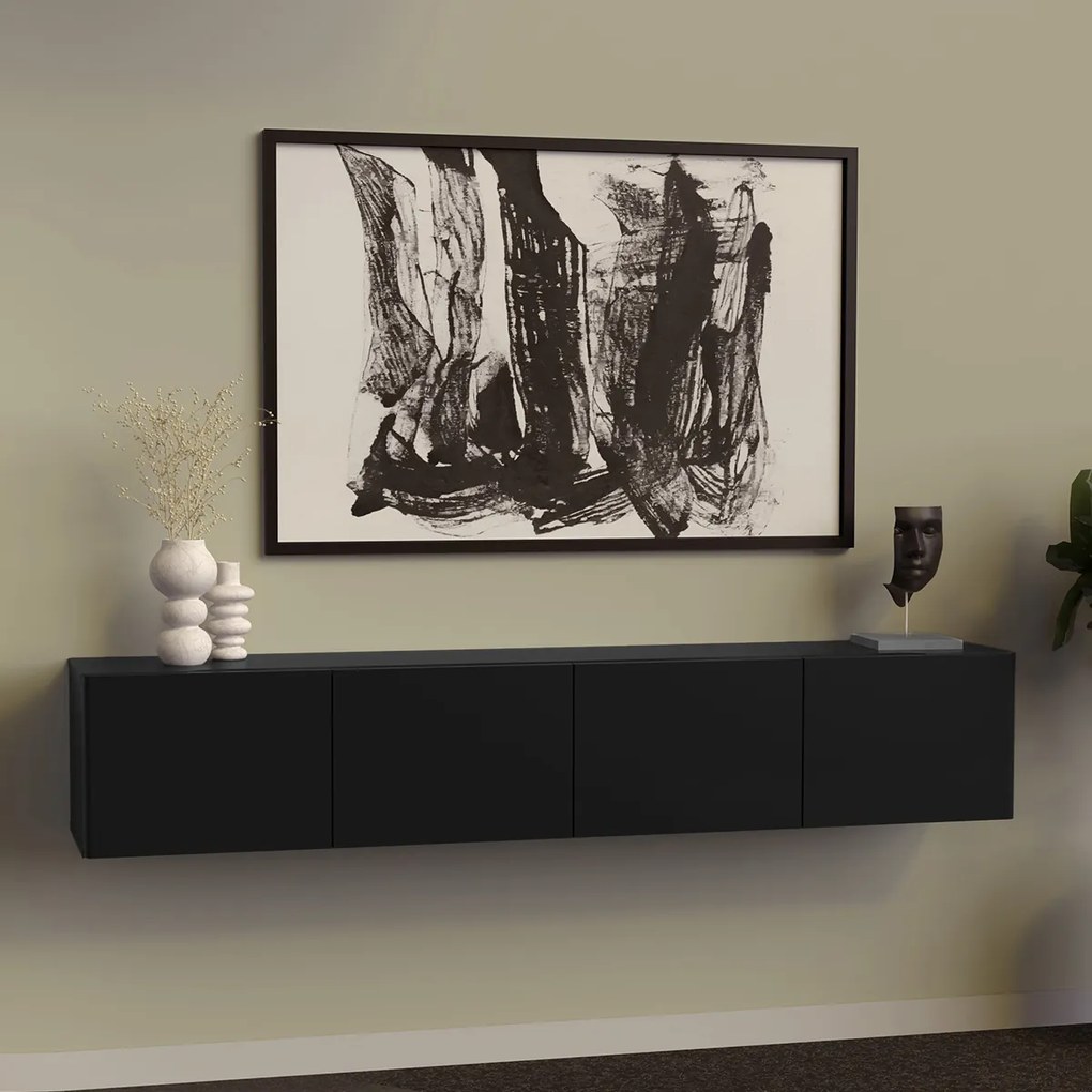 Hangend Tv-meubel Zwart 194 Cm - 194x35.5x35cm.