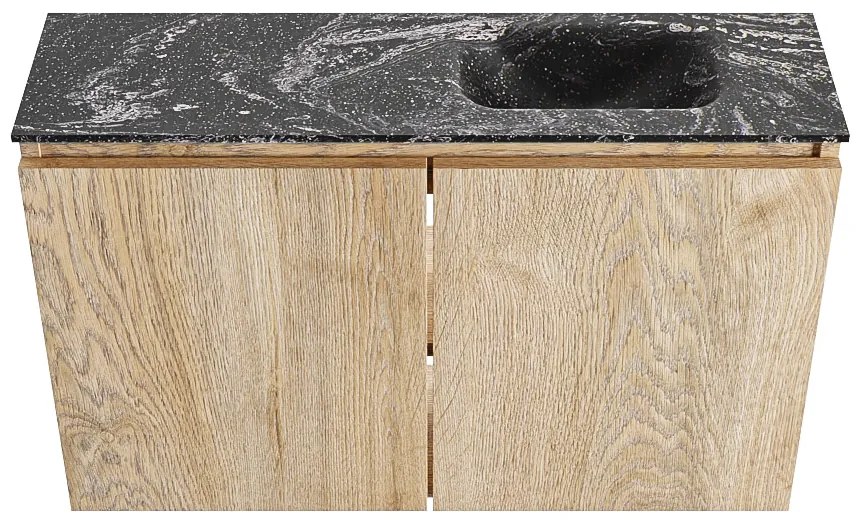 Mondiaz Ture DLux toiletmeubel 80cm washed oak met wastafel lava rechts met kraangat