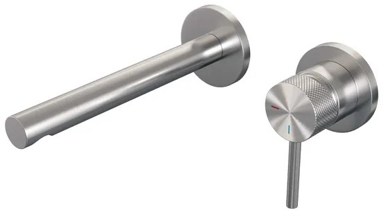 Brauer Brushed Carving Wastafelmengkraan inbouw - rechte uitloop links - hendel lang smal carving- model A 1 - PVD - geborsteld RVS 5-NG-004-S6-65